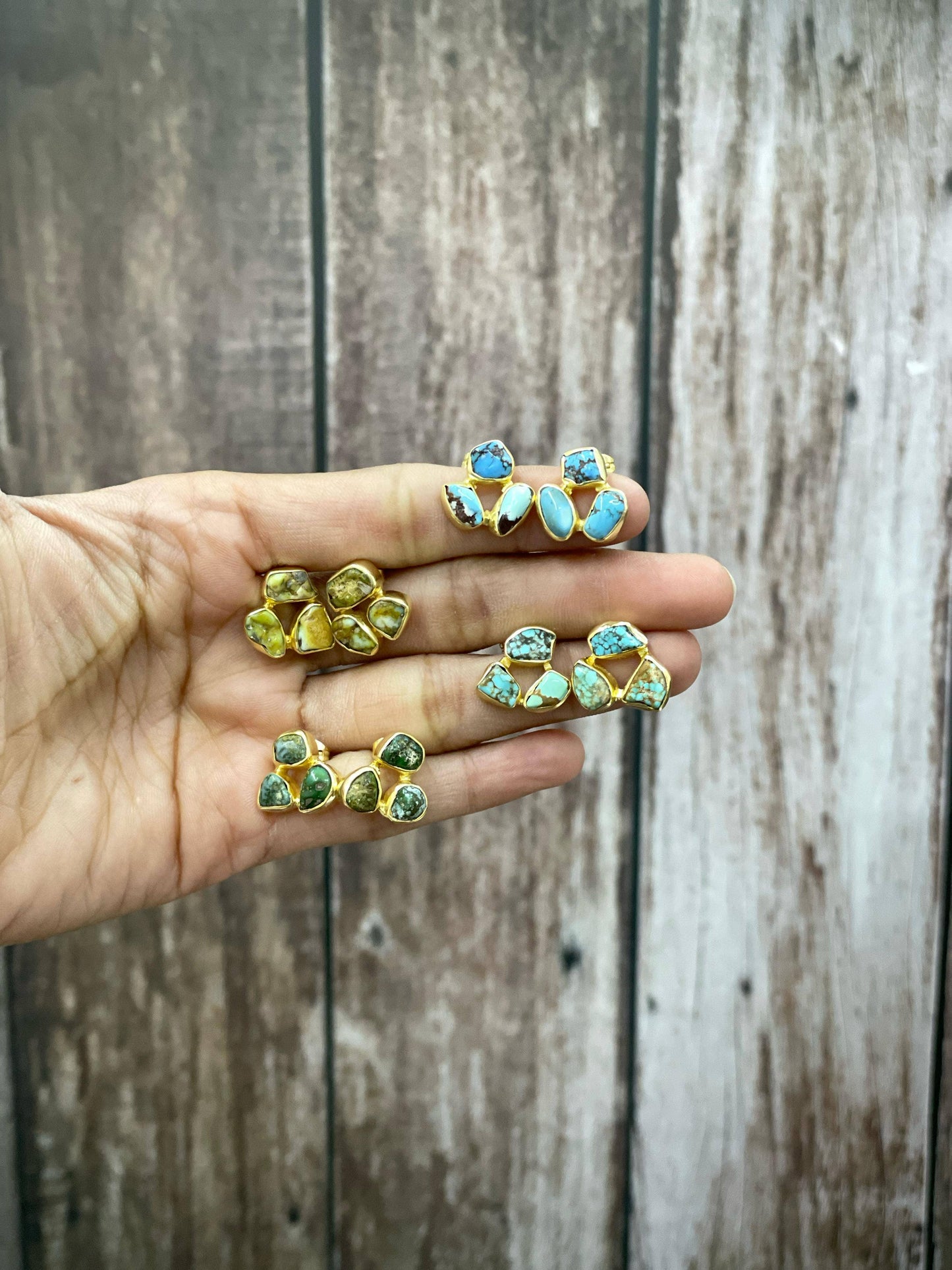 “The Golden Collection” The Bronco Handmade Natural Gold Plated Multi Stone Earrings: Golden Hills