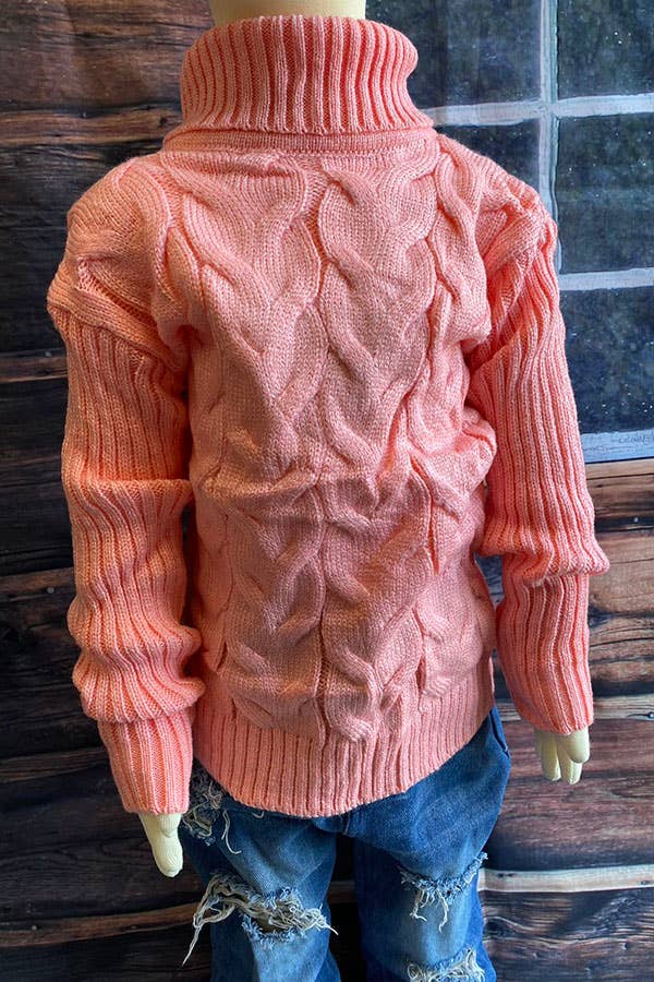 Pink long sleeve knitted girls sweater w/turtleneck