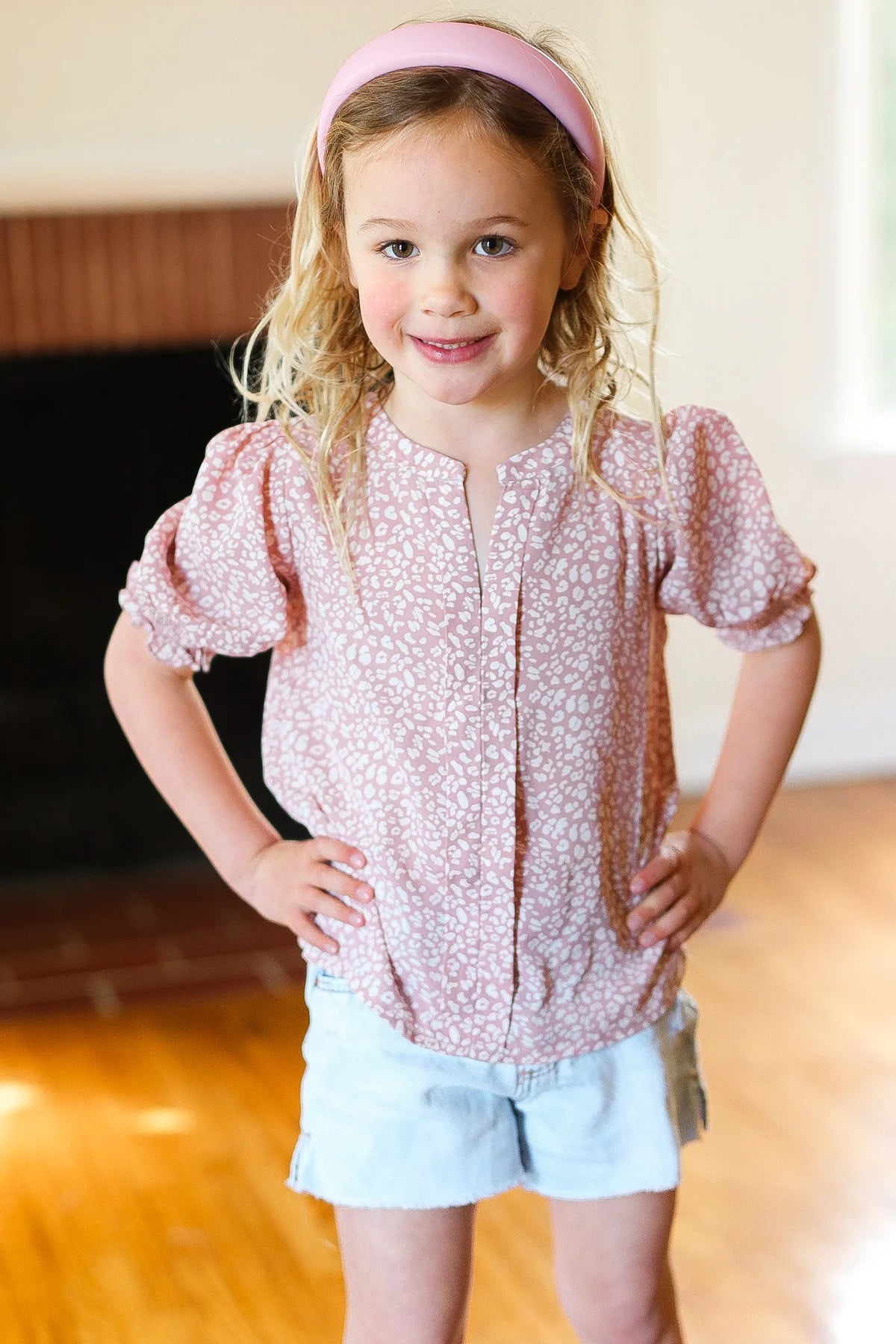 Kids Mauve Ruche Sleeve Blouse