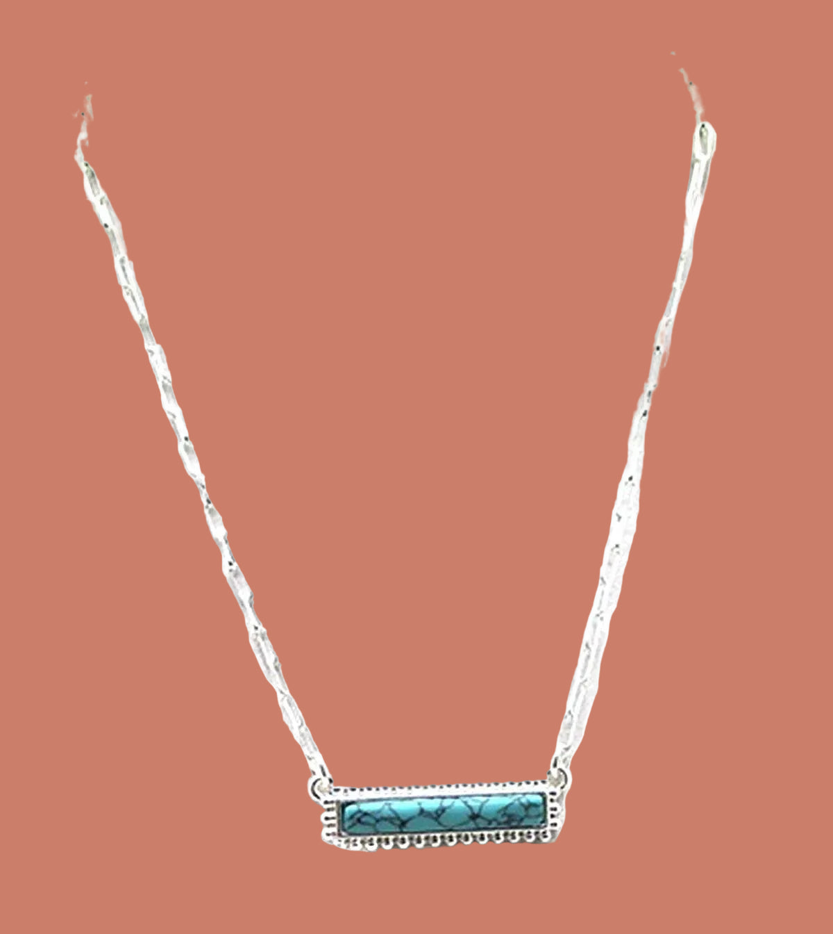 Western Turquoise Bar Necklace: Silver