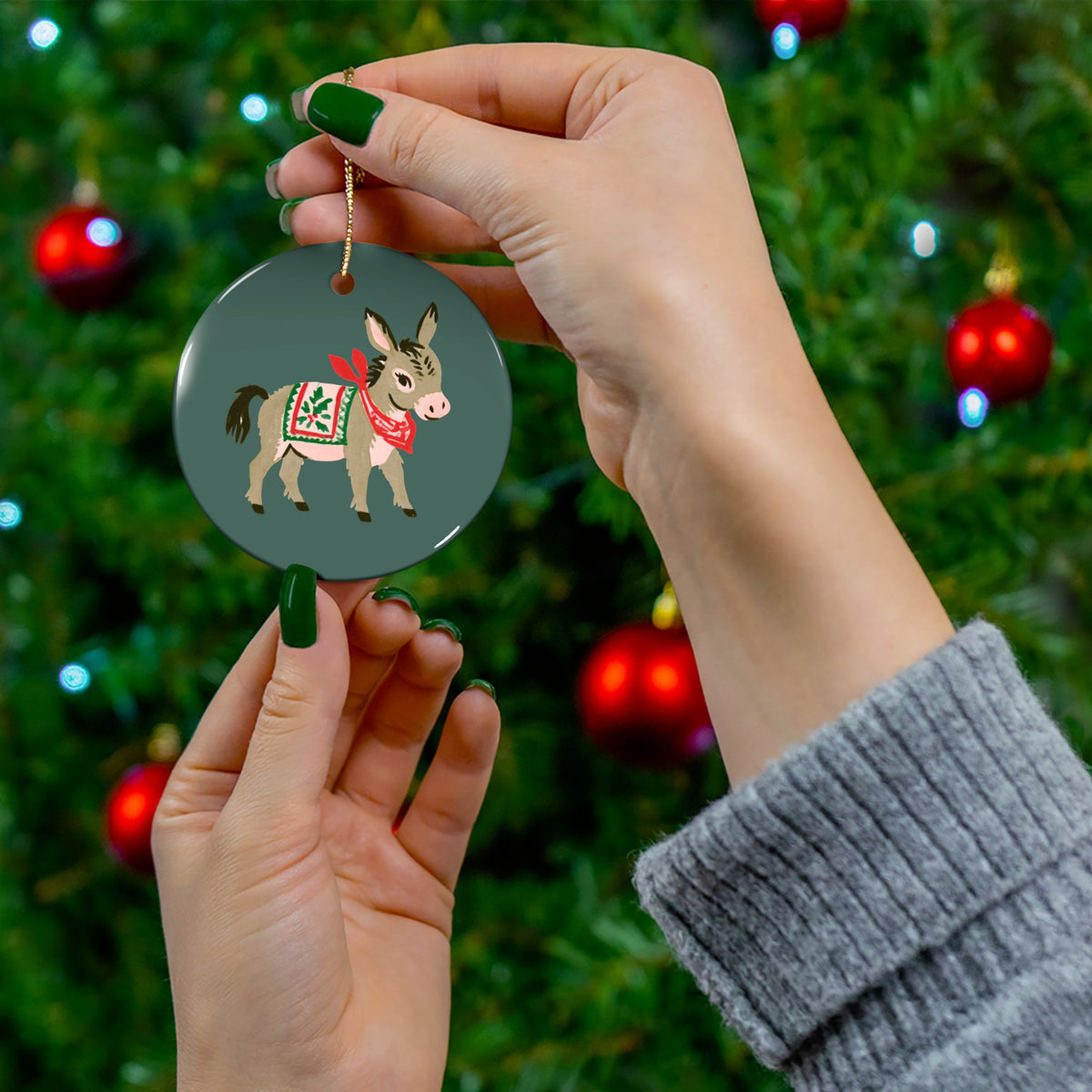 Christmas Donkey Ceramic Ornament