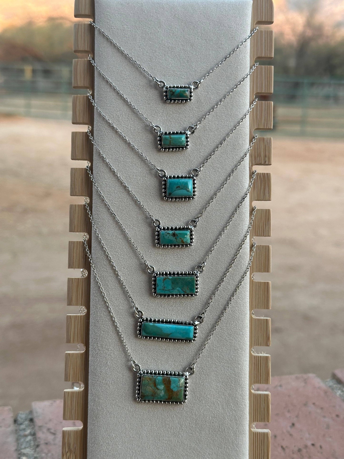 Handmade Sterling Silver Kingman Turquoise Bar Necklaces: Bandit Bar