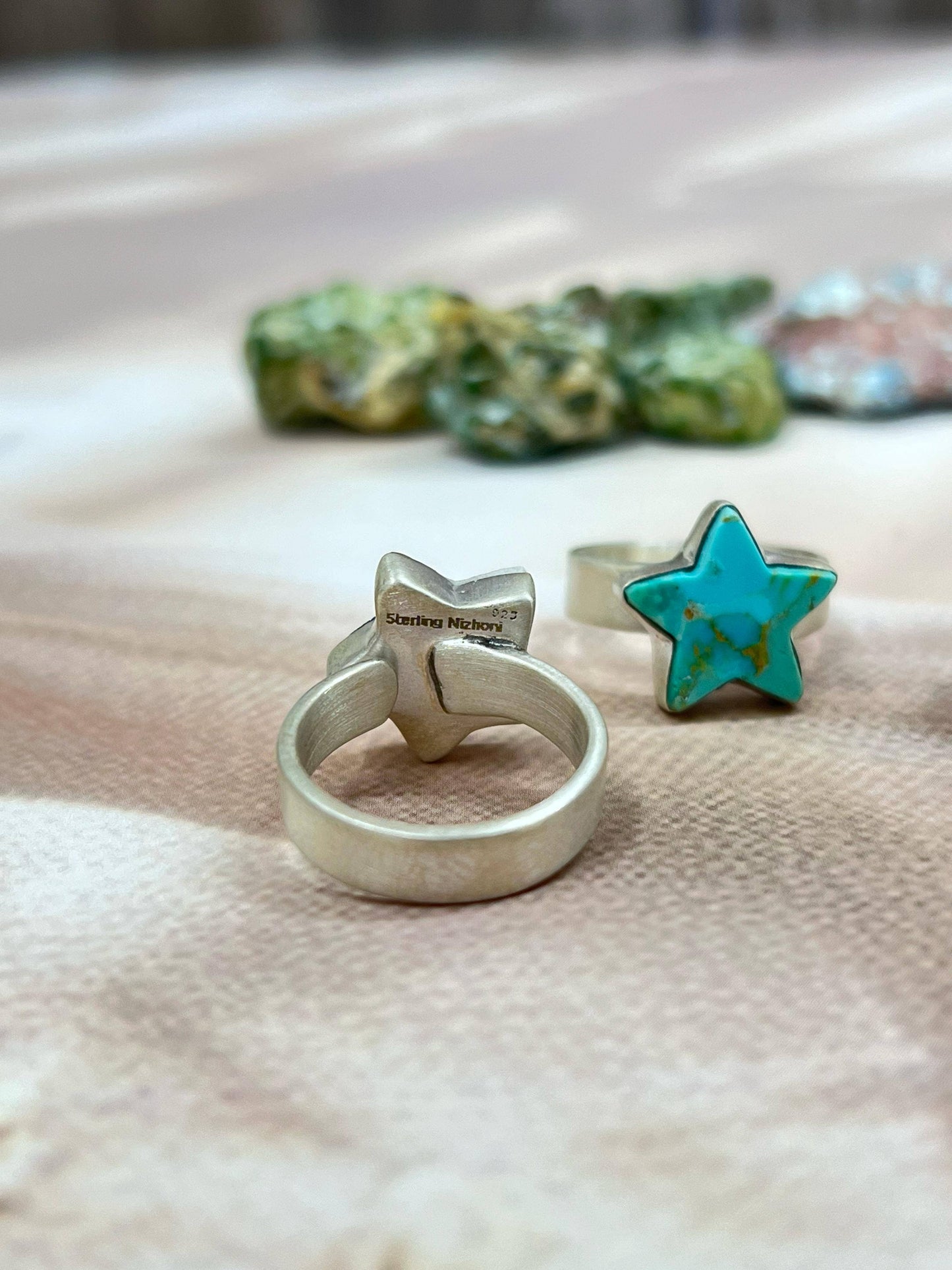 Handmade Sterling Silver Multi Stone Adjustable Ring With Signed Nizhoni: Kingman Turquoise ring 114