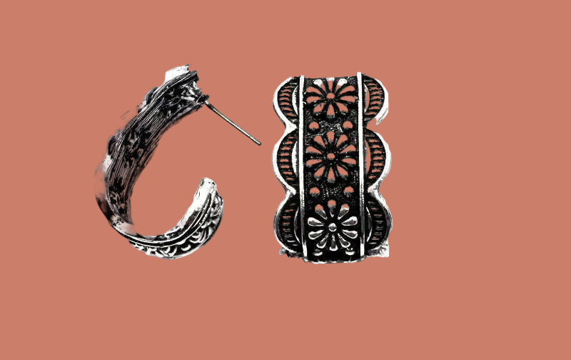 Western Flower Half Hoop Earring