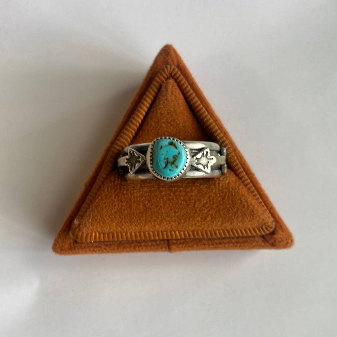 “The Double Arrow” Navajo Turquoise Sterling Silver Ring: 7.25 ring 120
