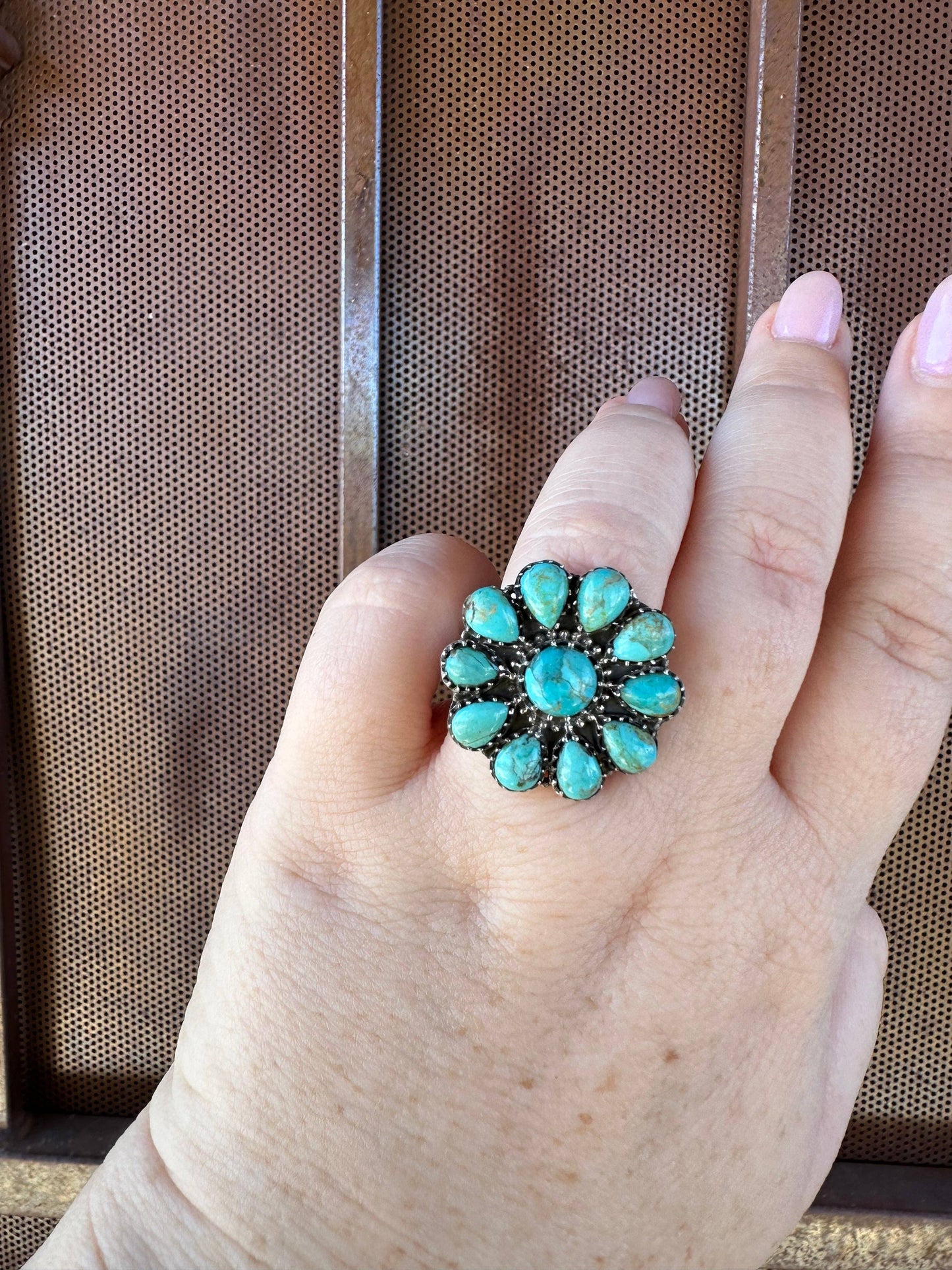 Turquoise Petals Handmade Adjustable Turquoise Sterling Silver Flower Ring: Adjustable / Turquoise ring 124