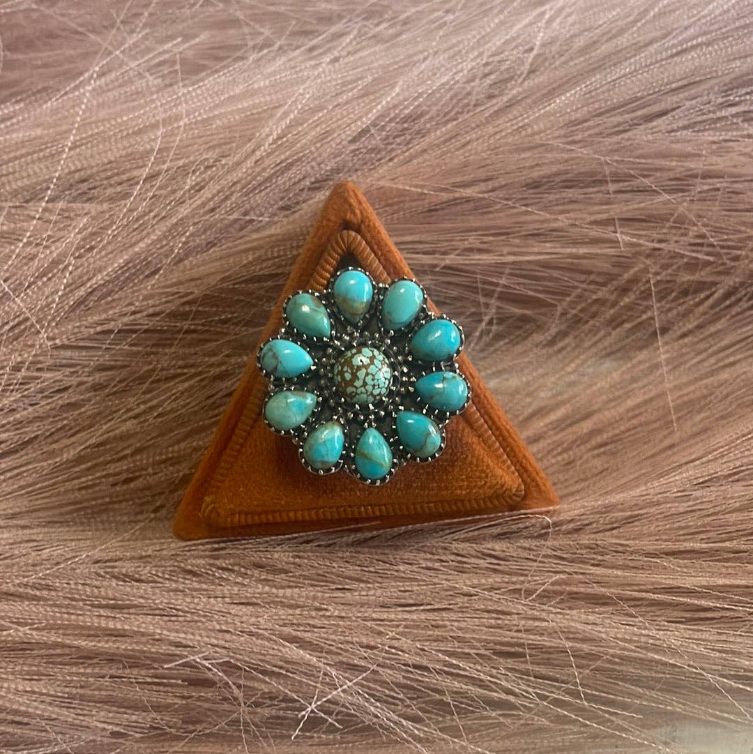 Turquoise Petals Handmade Adjustable Turquoise Sterling Silver Flower Ring: Adjustable / Turquoise ring 124