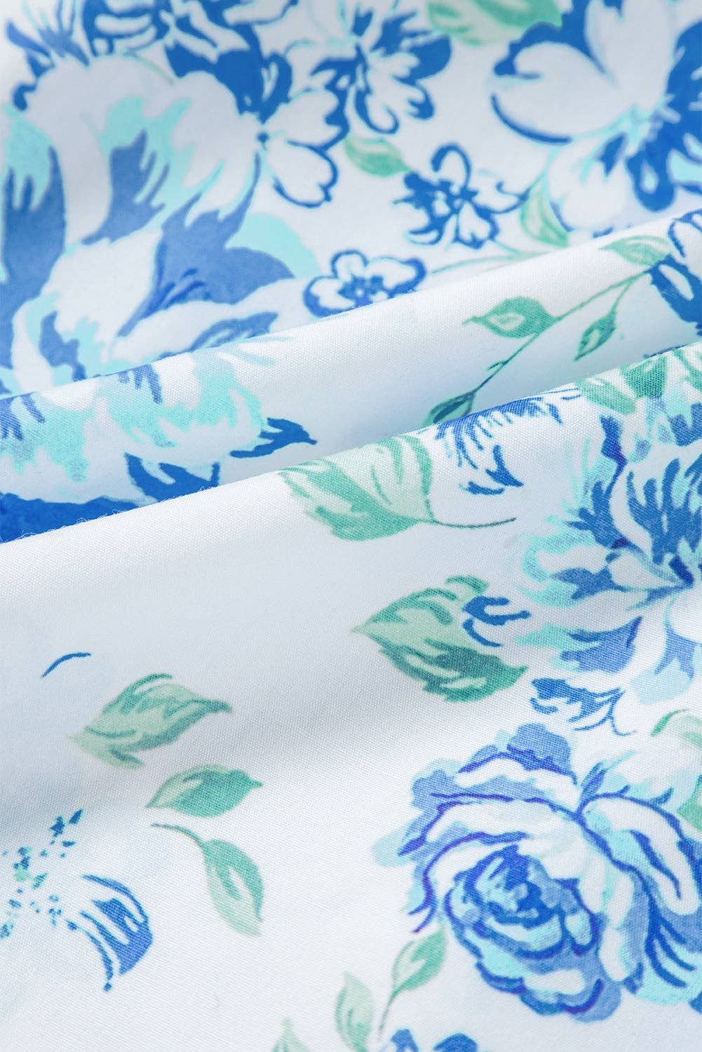 Floral Ruffle Sleeve Buttoned Shirt: Sky Blue
