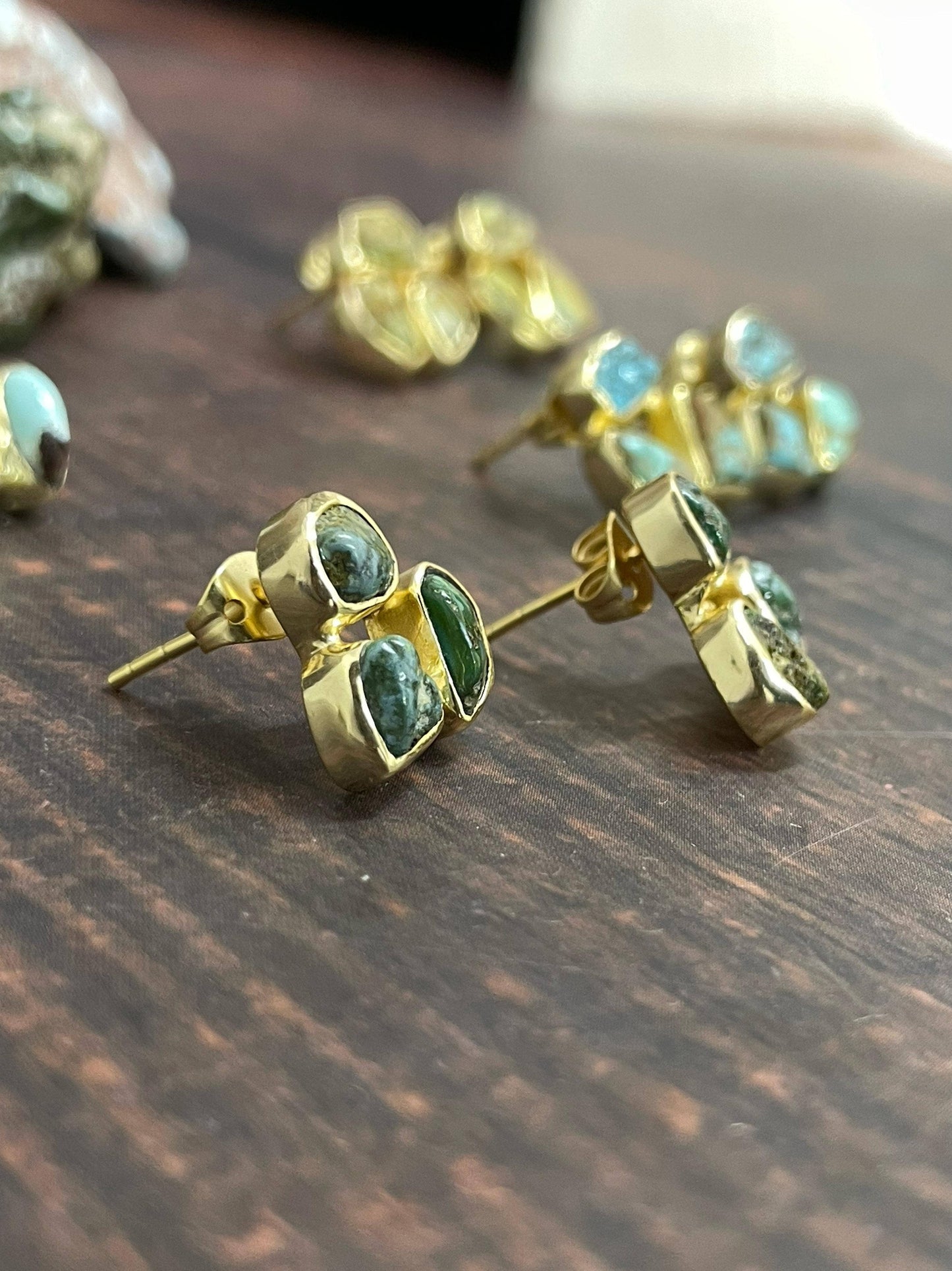 “The Golden Collection” The Bronco Handmade Natural Gold Plated Multi Stone Earrings: Golden Hills