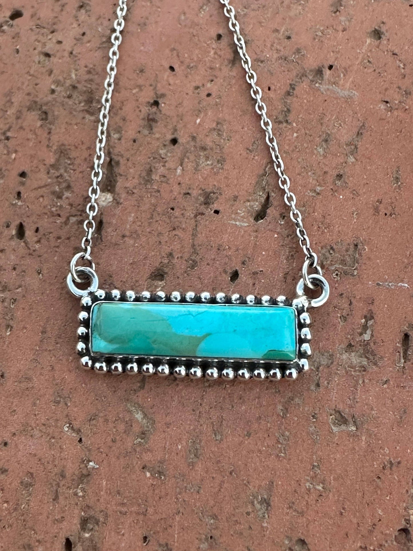 Handmade Sterling Silver Kingman Turquoise Bar Necklaces: Bandit Bar