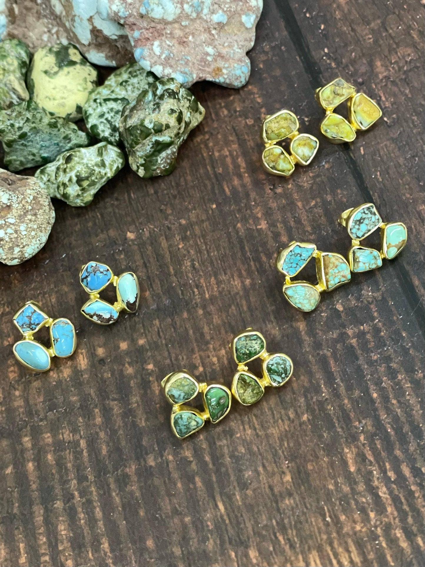 “The Golden Collection” The Bronco Handmade Natural Gold Plated Multi Stone Earrings: Golden Hills