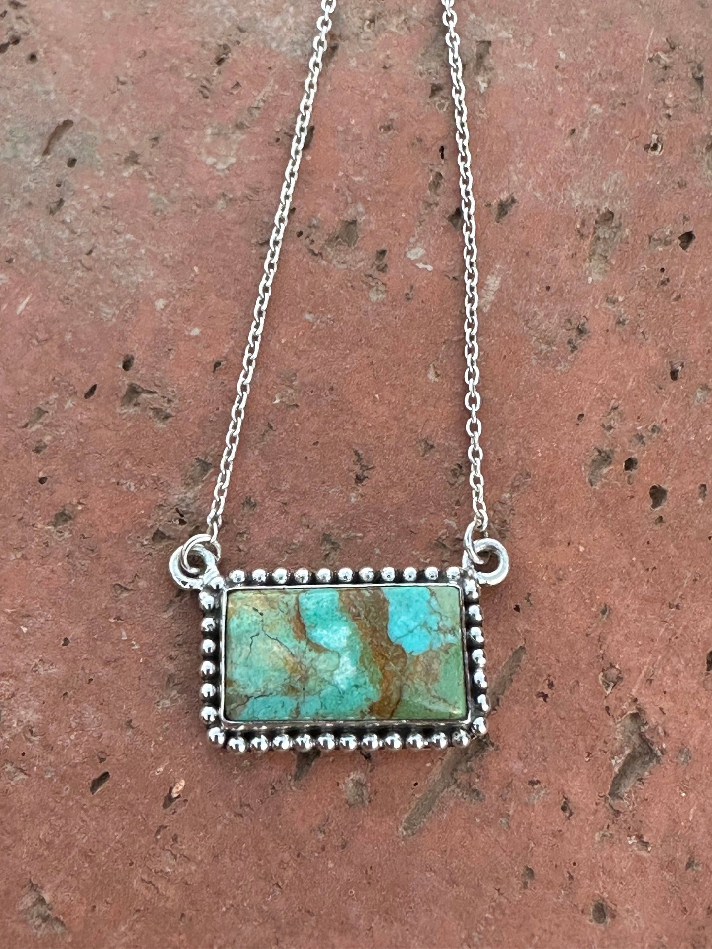Handmade Sterling Silver Kingman Turquoise Bar Necklaces: Bandit Bar