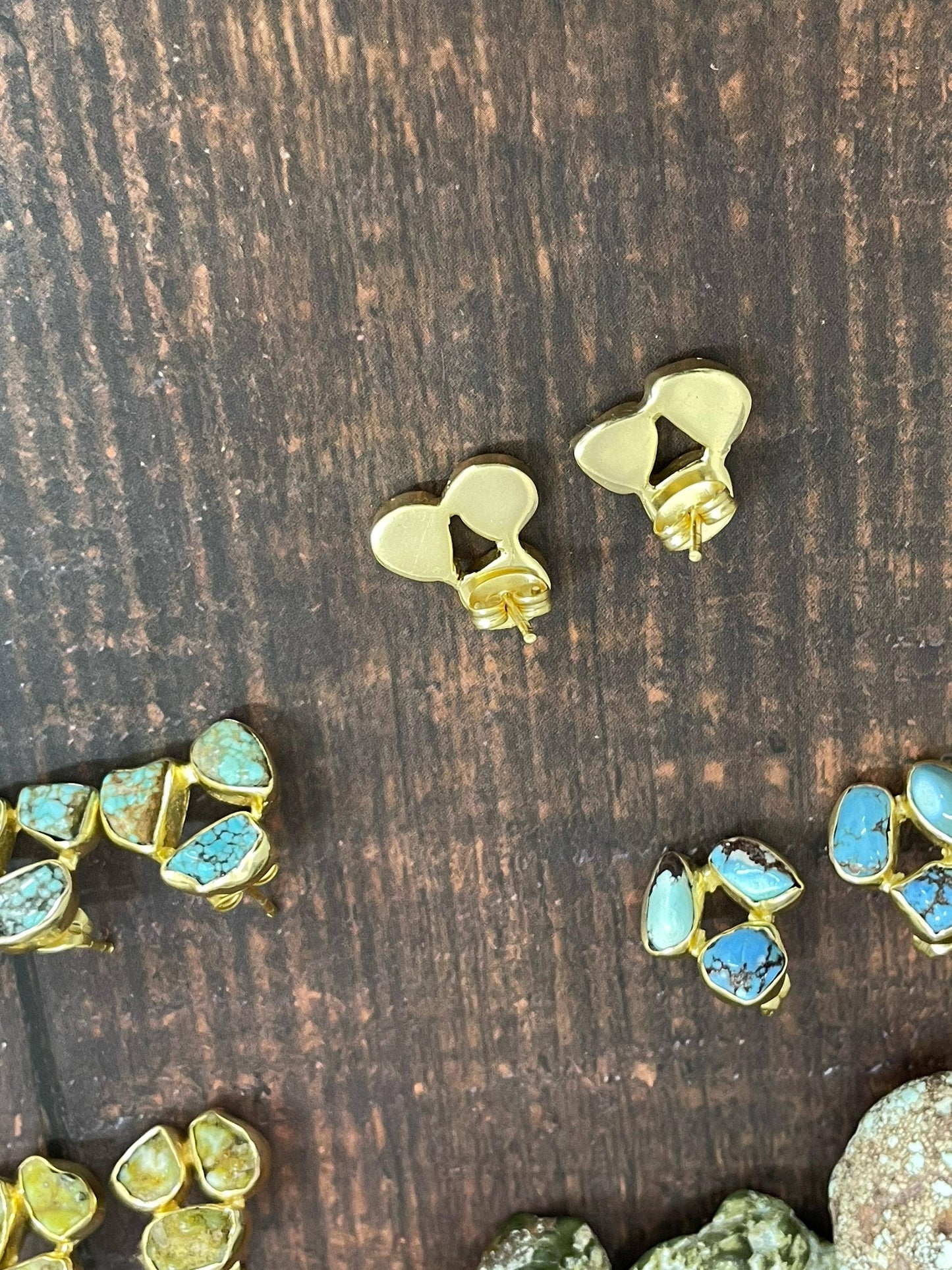 “The Golden Collection” The Bronco Handmade Natural Gold Plated Multi Stone Earrings: Golden Hills