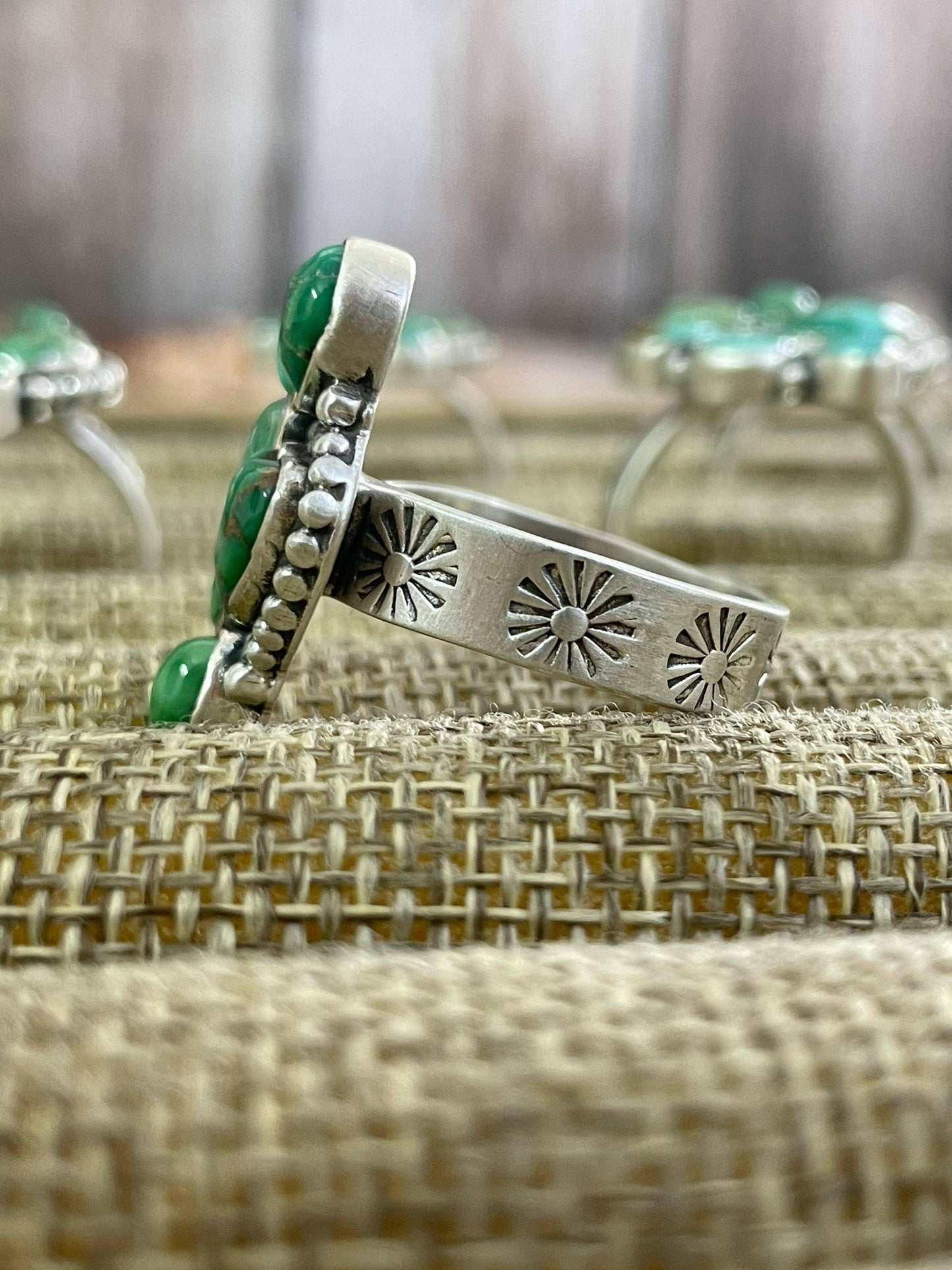 Handmade Silver Sterling Emerald Valley Turquoise Adjustable Ring with Signed Nizhoni Ring 117