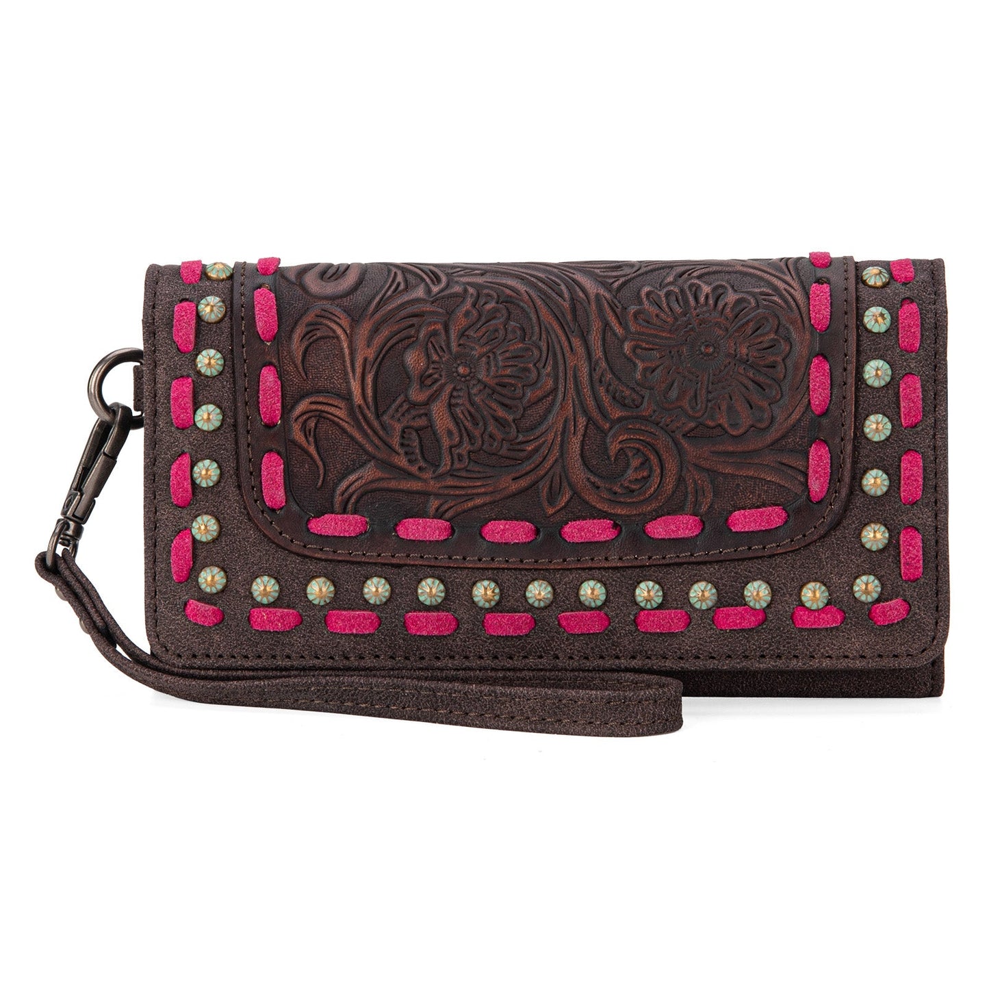 Trinity Ranch Floral Tooled Collection Wallet - Coffee
