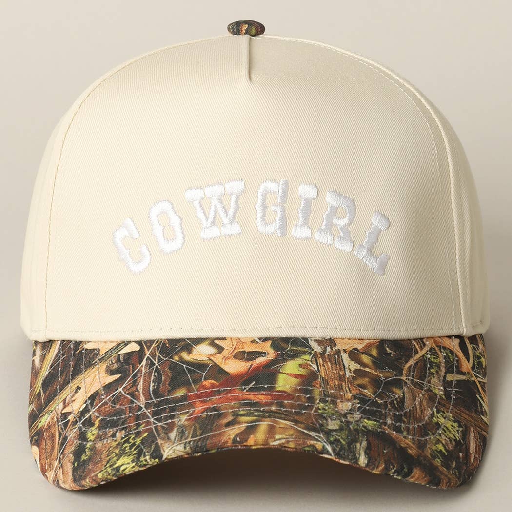 COWGIRL Lettering Embroidery Camo Two-Tone Cap: CAMO-BEIGE / ONE SIZE