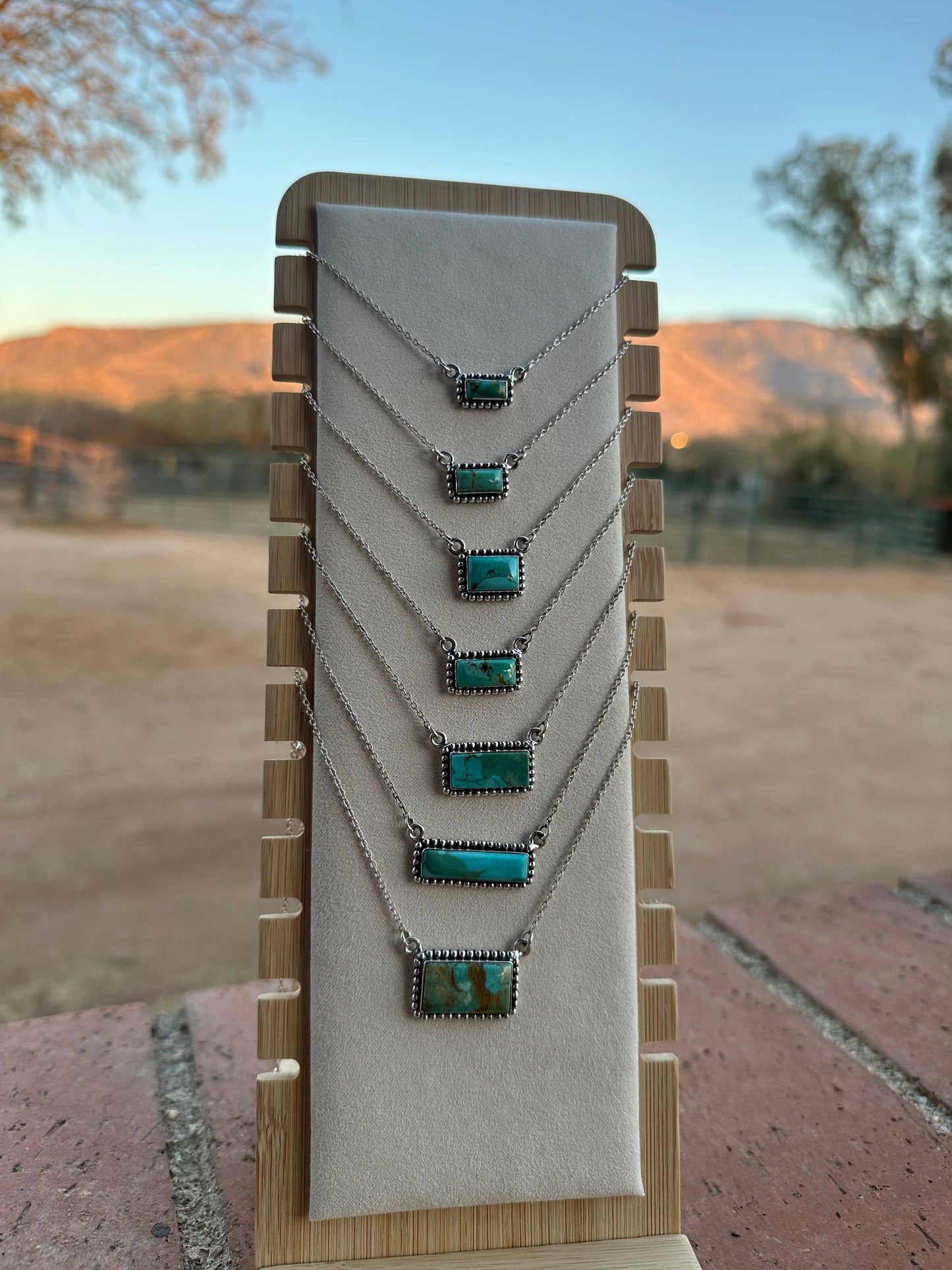 Handmade Sterling Silver Kingman Turquoise Bar Necklaces: Bandit Bar
