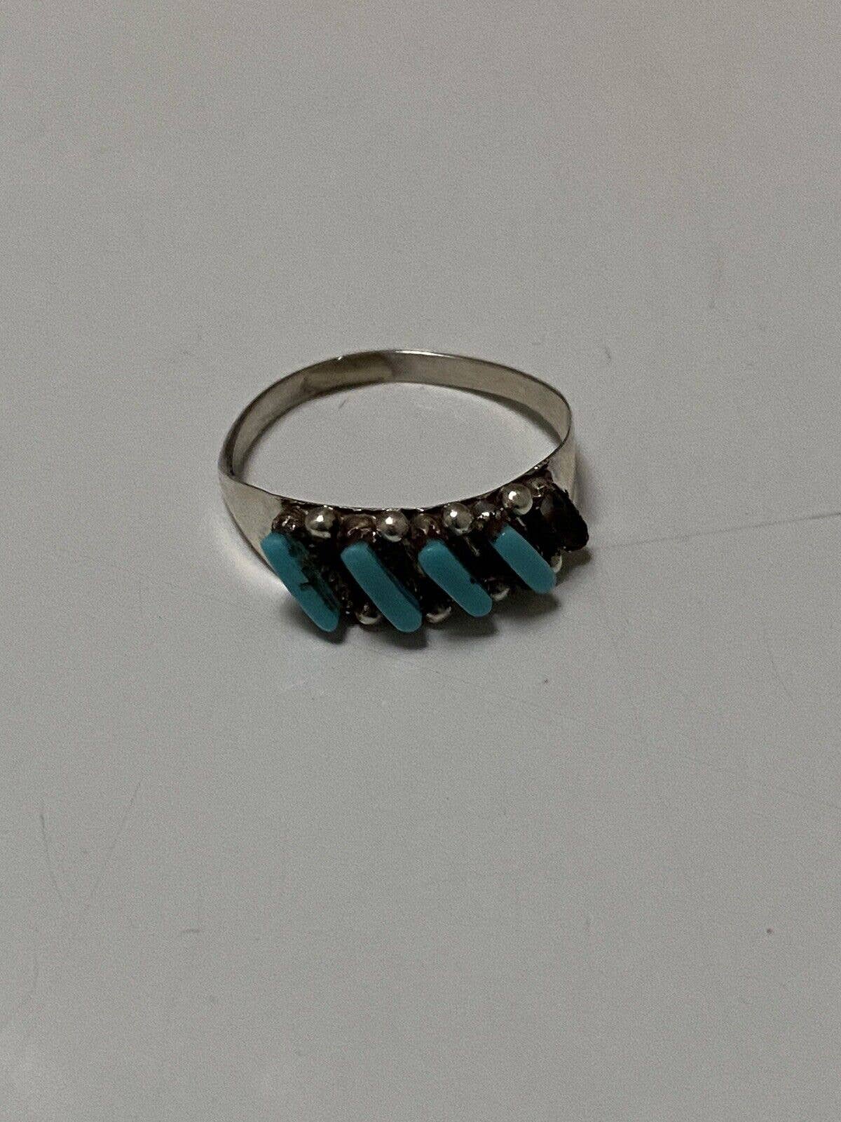 Zuni Sterling Silver & Turquoise 5 Stone Needlepoint Ring we: 7.5 / Turquoise Ring 116