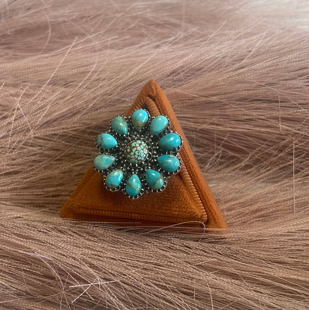 Turquoise Petals Handmade Adjustable Turquoise Sterling Silver Flower Ring: Adjustable / Turquoise ring 124