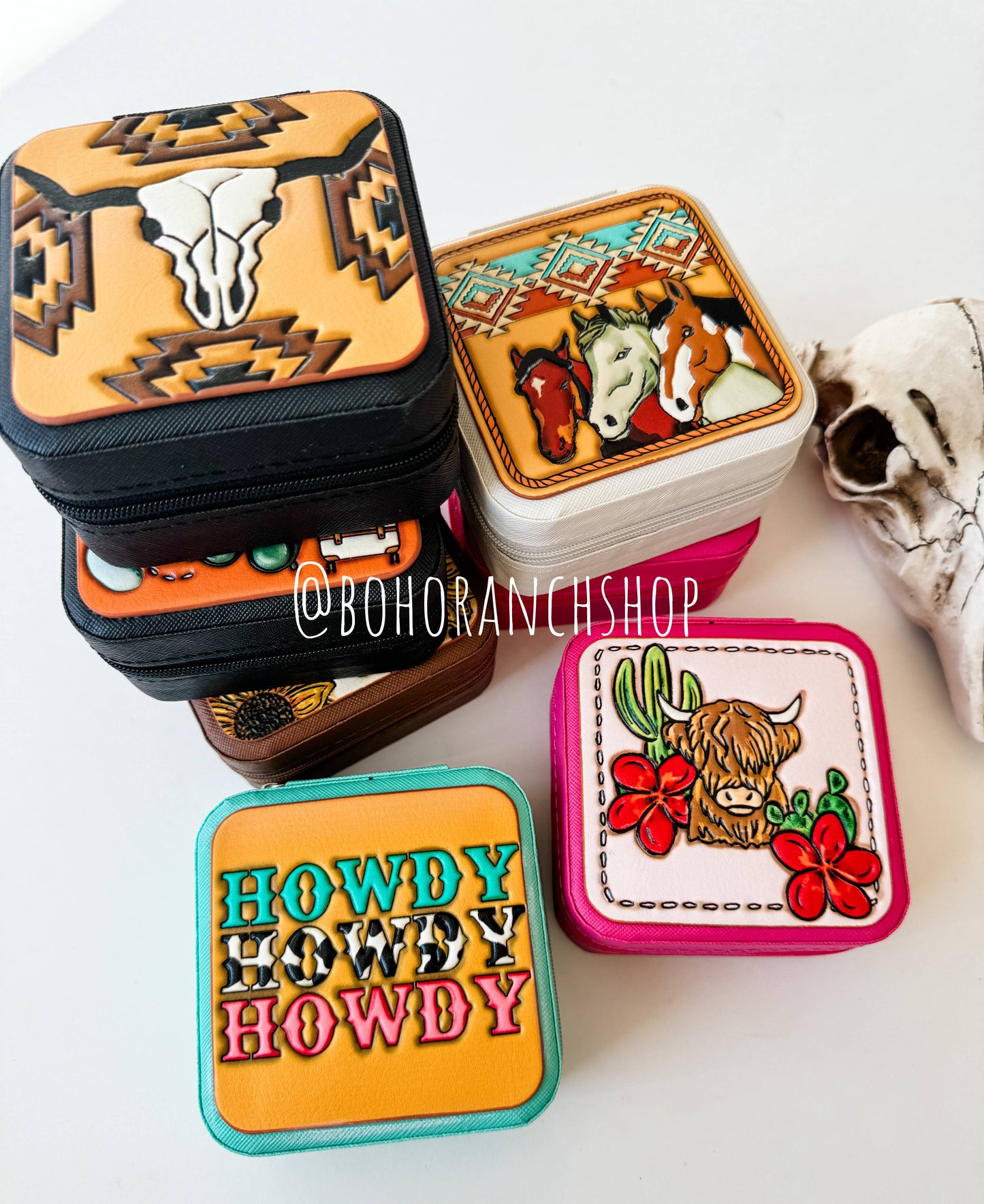 Western Mini Jewelry Storage Travel Box: 8 - HAT/HORSESHOE/BOOT