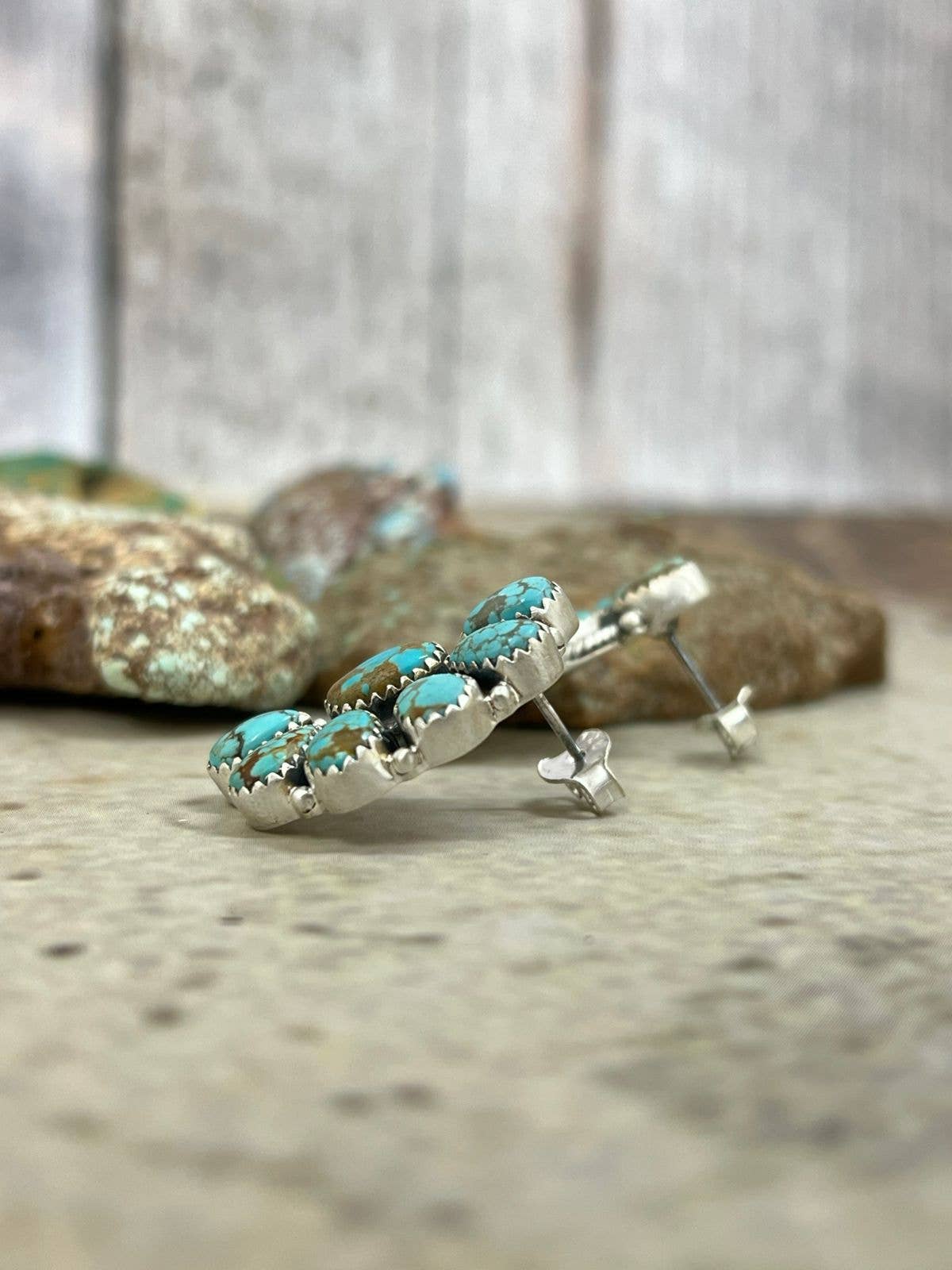 Handmade Sterling Silver Number 8 Turquoise Post Studs with Signed Nizhoni: Number 8 Turquoise / Studs