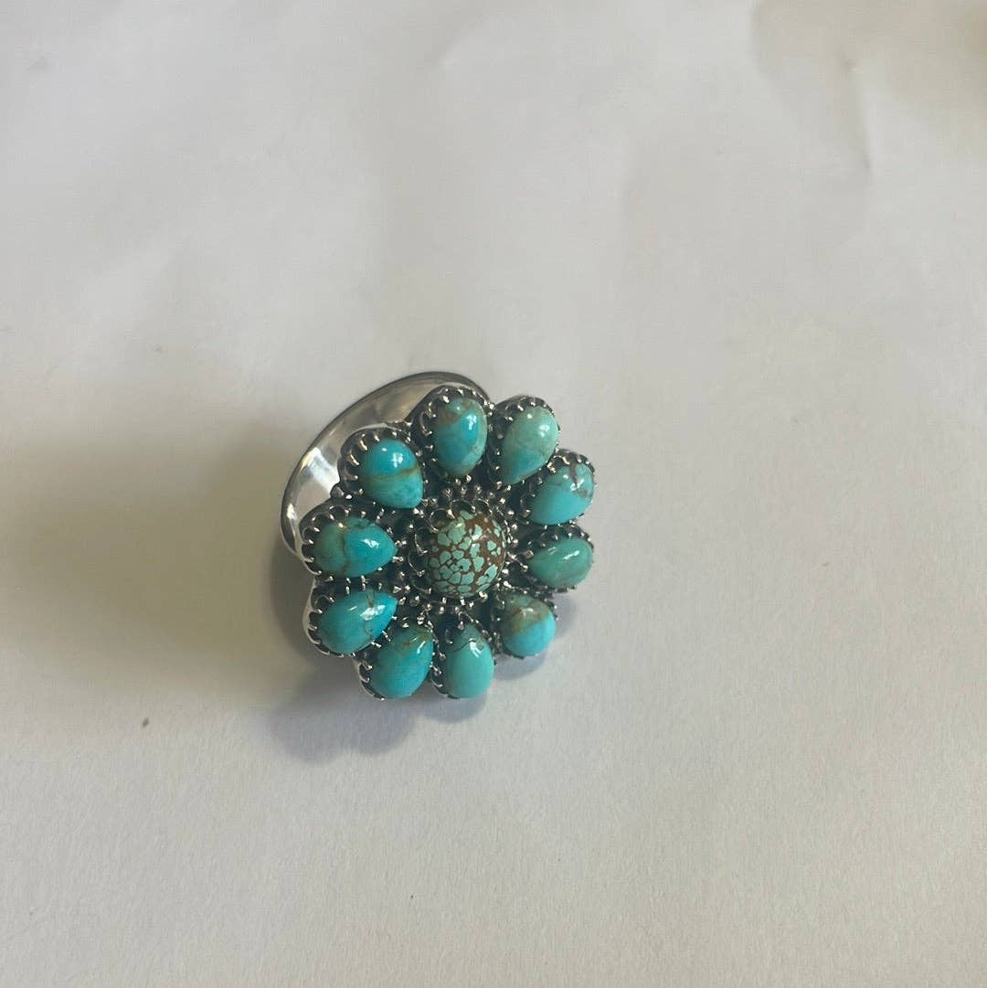 Turquoise Petals Handmade Adjustable Turquoise Sterling Silver Flower Ring: Adjustable / Turquoise ring 124
