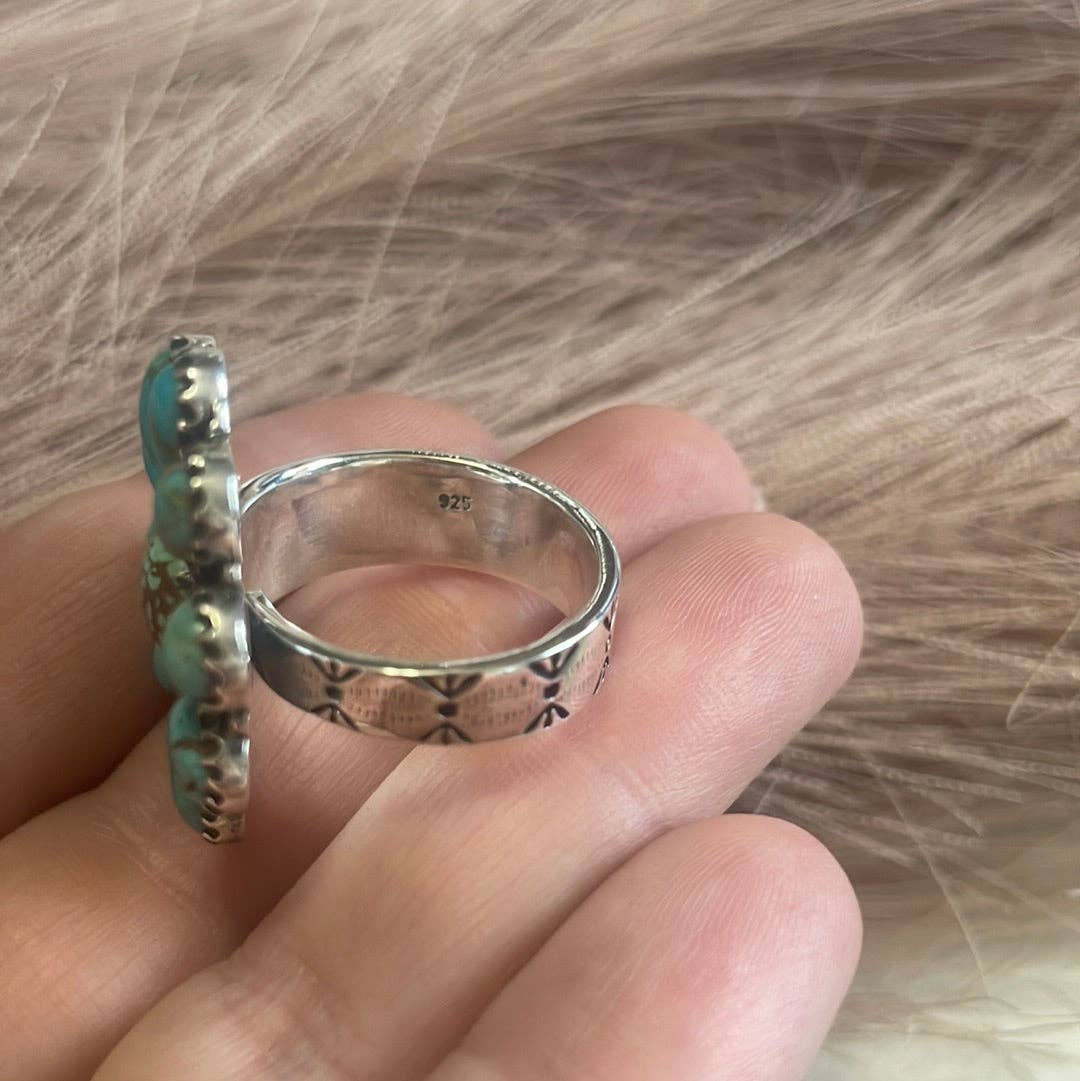Turquoise Petals Handmade Adjustable Turquoise Sterling Silver Flower Ring: Adjustable / Turquoise ring 124