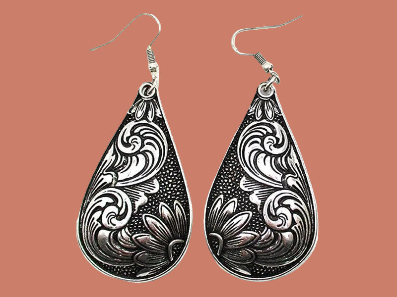 Western Teardrop Etched Dangle Earring