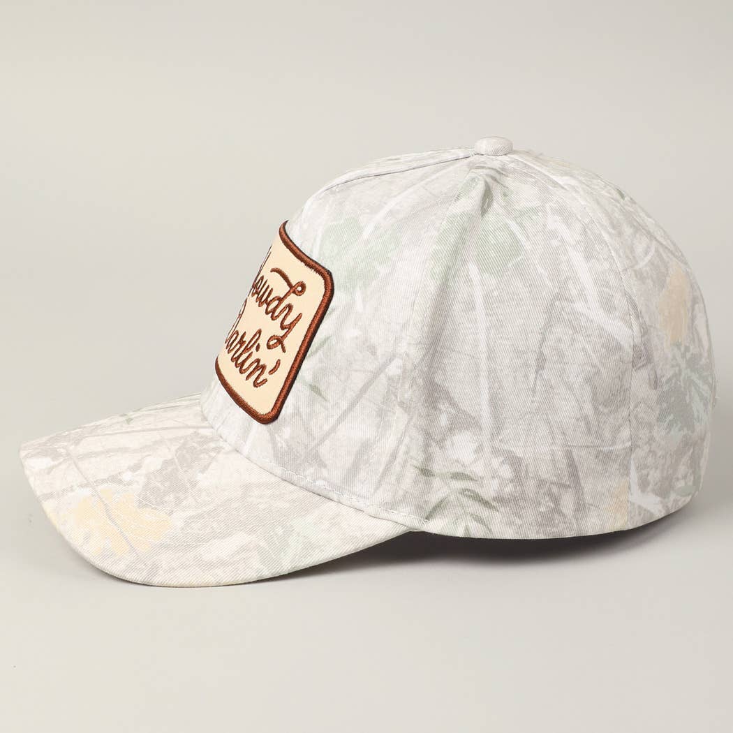 Howdy Darlin' Embroidery Patch Camo Trucker Hat: BEIGE CAMO / ONE SIZE