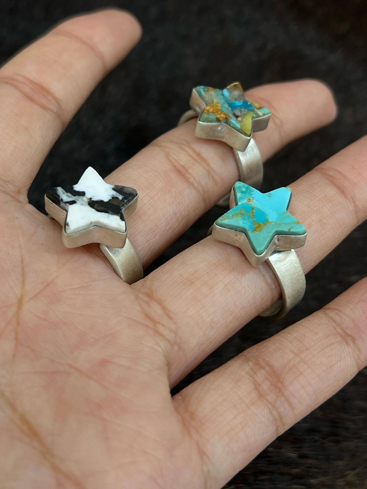 Handmade Sterling Silver Multi Stone Adjustable Ring With Signed Nizhoni: Kingman Turquoise ring 114