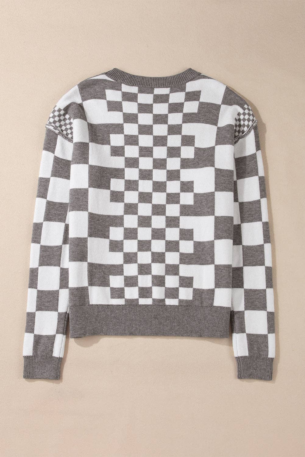 Checker Round Neck Sweater: Gray