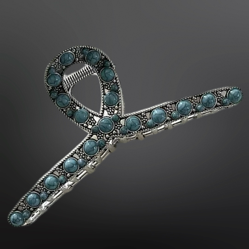 Western Turquoise Coral Claw Clip Beaded Hair Clip: Turquoise/Turquoise