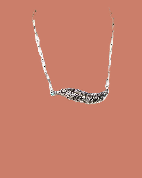 Western Turquoise Stone Feather Chain Necklace