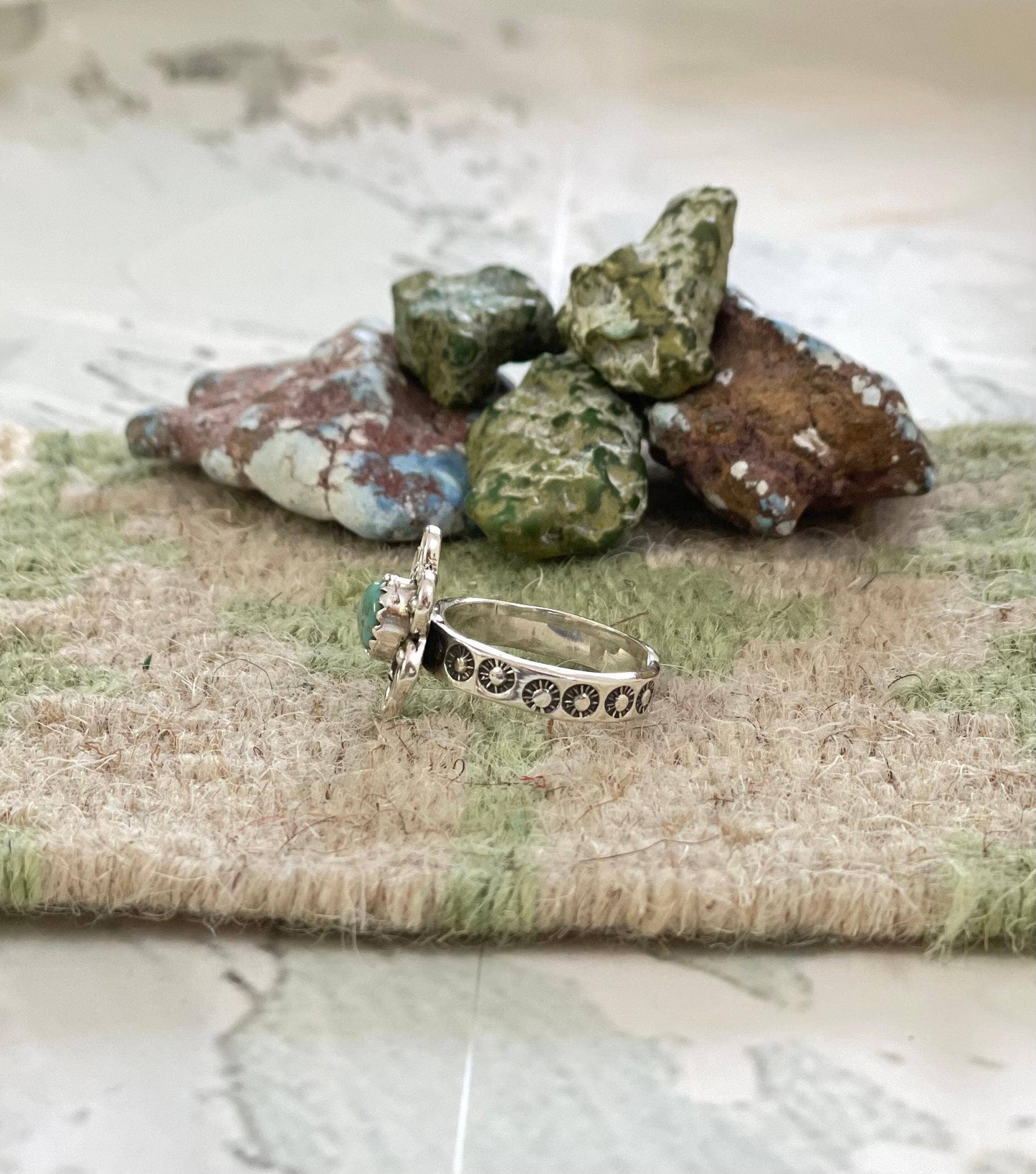 Handmade Sterling Silver Kingman Turquoise Adjustable Ring with Signed Nizhoni: Adjustable / Kingman Turquoise Ring 115