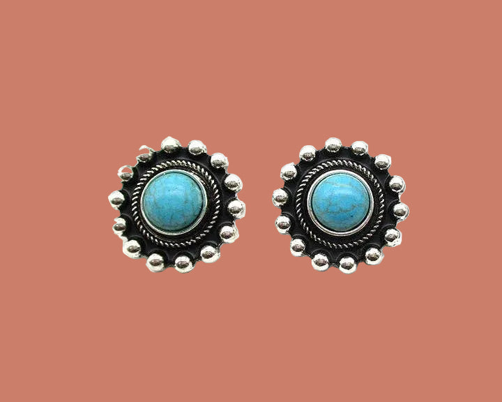 Western Round Turquoise Post Earring