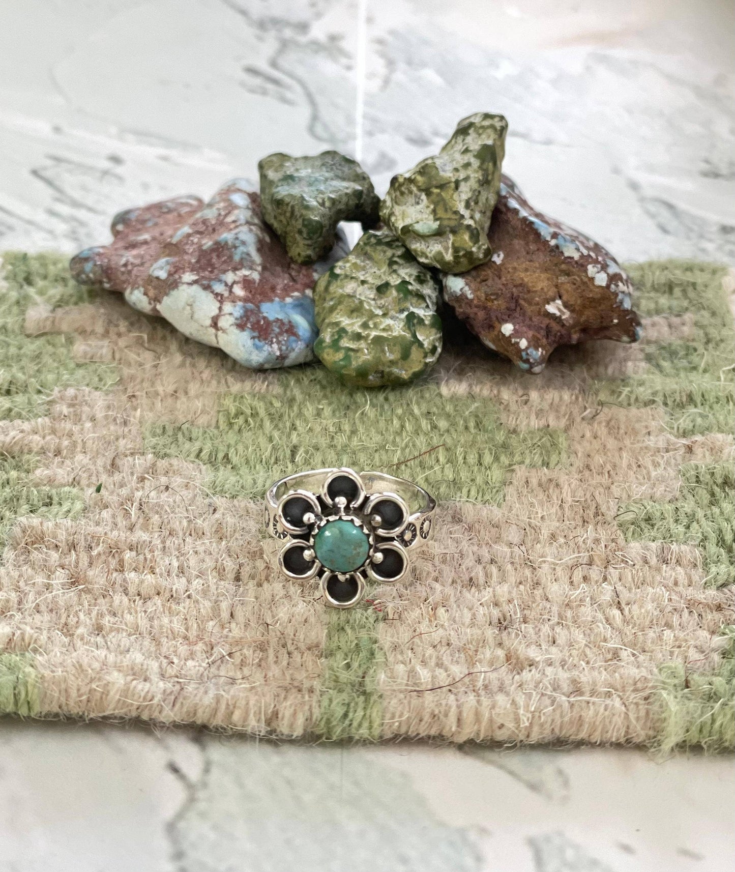 Handmade Sterling Silver Kingman Turquoise Adjustable Ring with Signed Nizhoni: Adjustable / Kingman Turquoise Ring 115