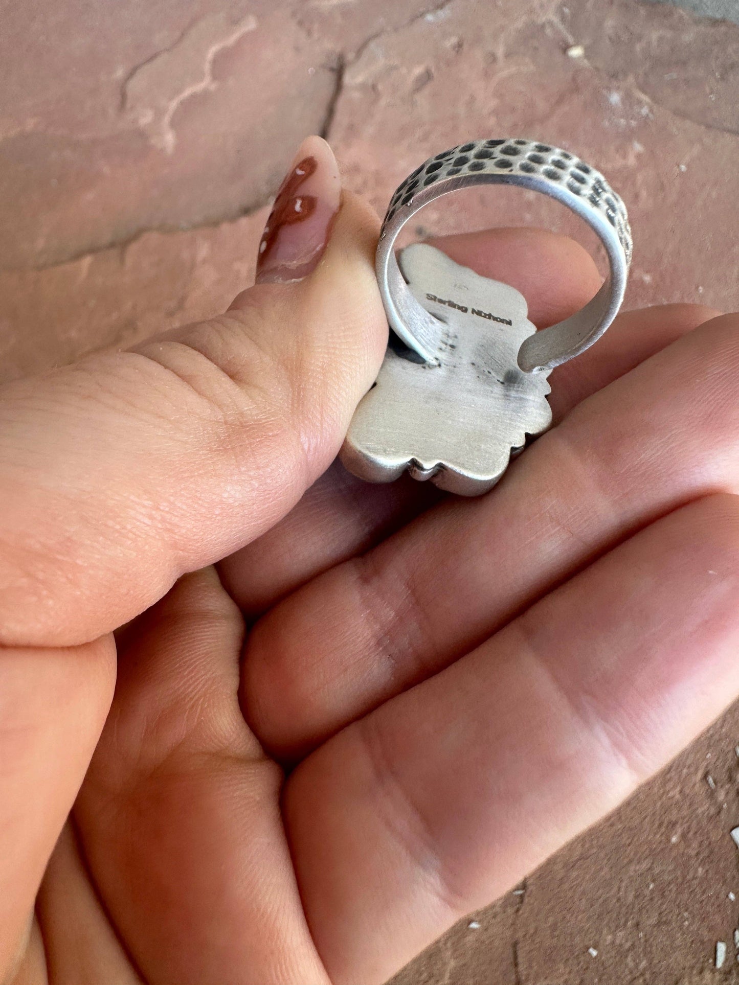 Handmade Sonoran Mountain Turquoise, Palomino Turquoise & Sterling Silver Adjustable Crescent Ring: Adjustable / Turquoise Ring 113