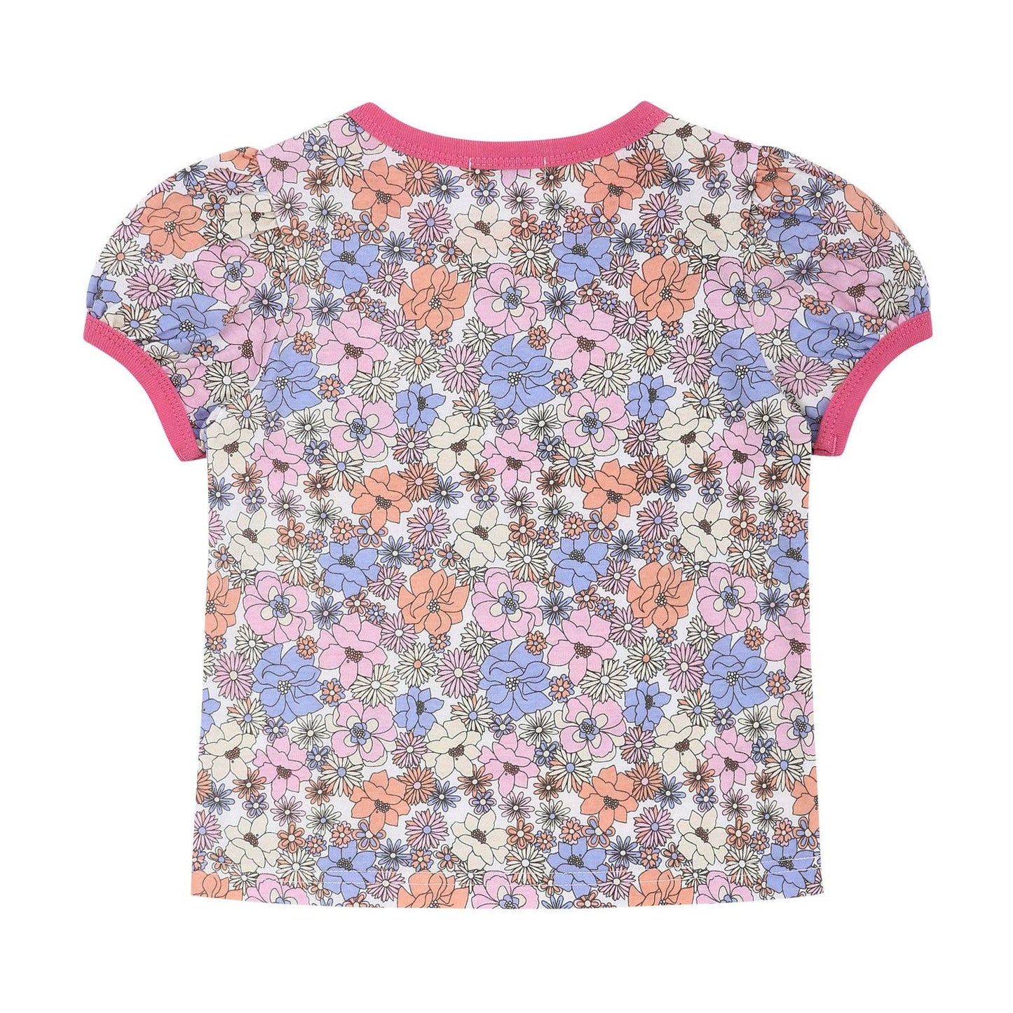 Floral All-Over Print Short Puff Sleeve T-Shirt: XL