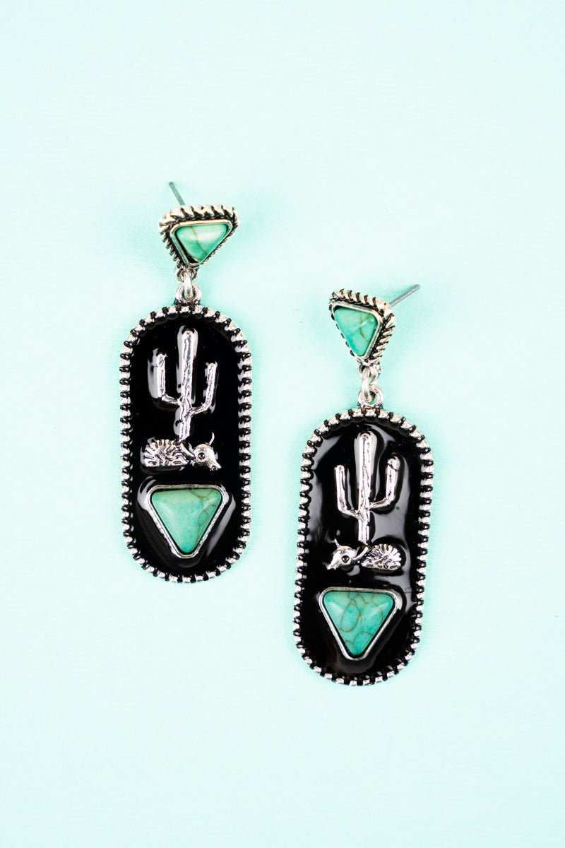 GREEN KATNISS CACTUS SILVERTONE EARRINGS