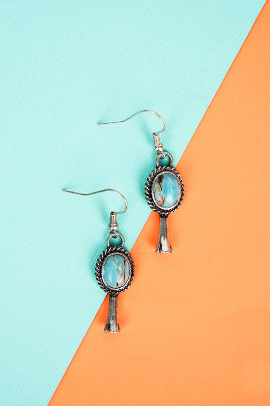 TURQUOISE MARBLED BEAD SQUASH BLOSSOM EARRINGS