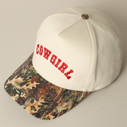 COWGIRL Lettering Embroidery Camo Two-Tone Cap: CAMO-BEIGE / ONE SIZE