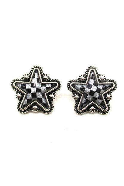 CHECKER STAR POST EARRINGS: White