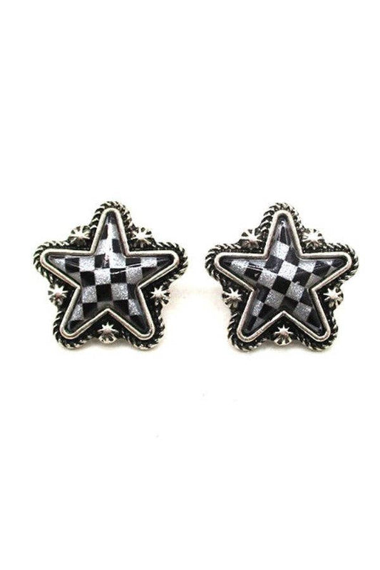 CHECKER STAR POST EARRINGS: White