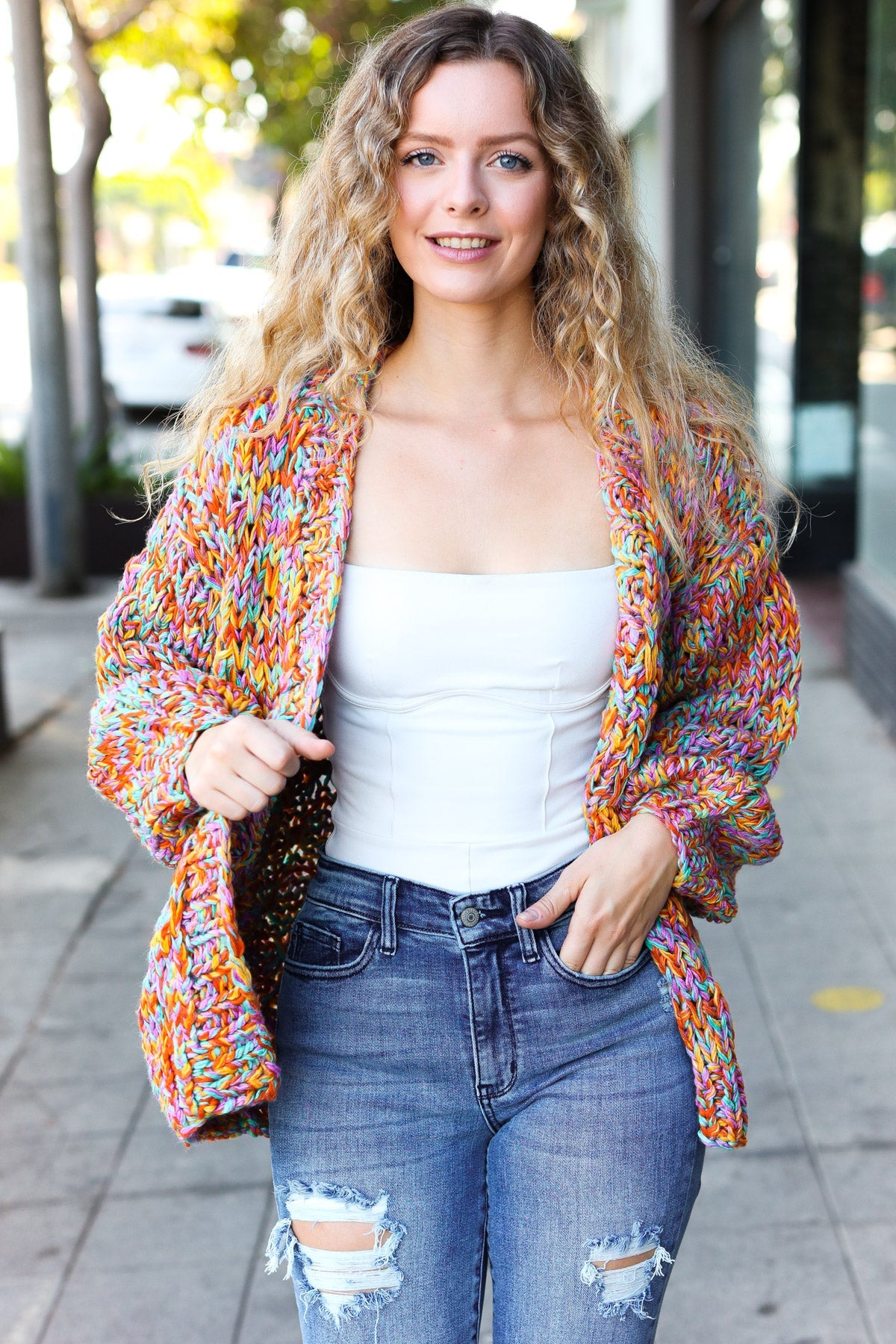 Be Your Best Multicolor Chunky Knit Open Cardigan