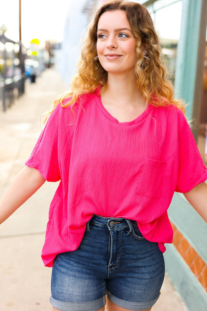 Be Bold Coral Crinkle Texture Pocketed Dolman Top