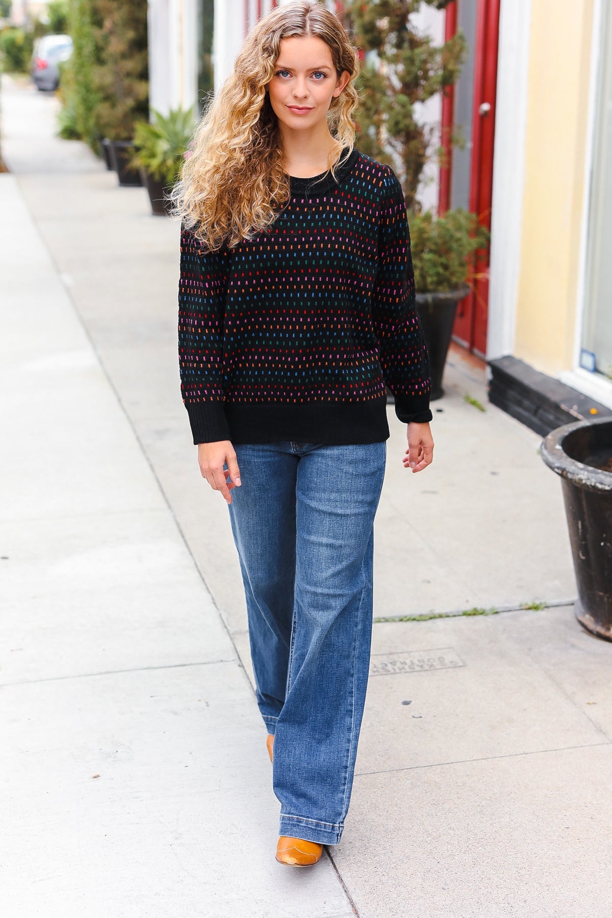 Spread Joy Black & Multicolor Jacquard Knit Sweater