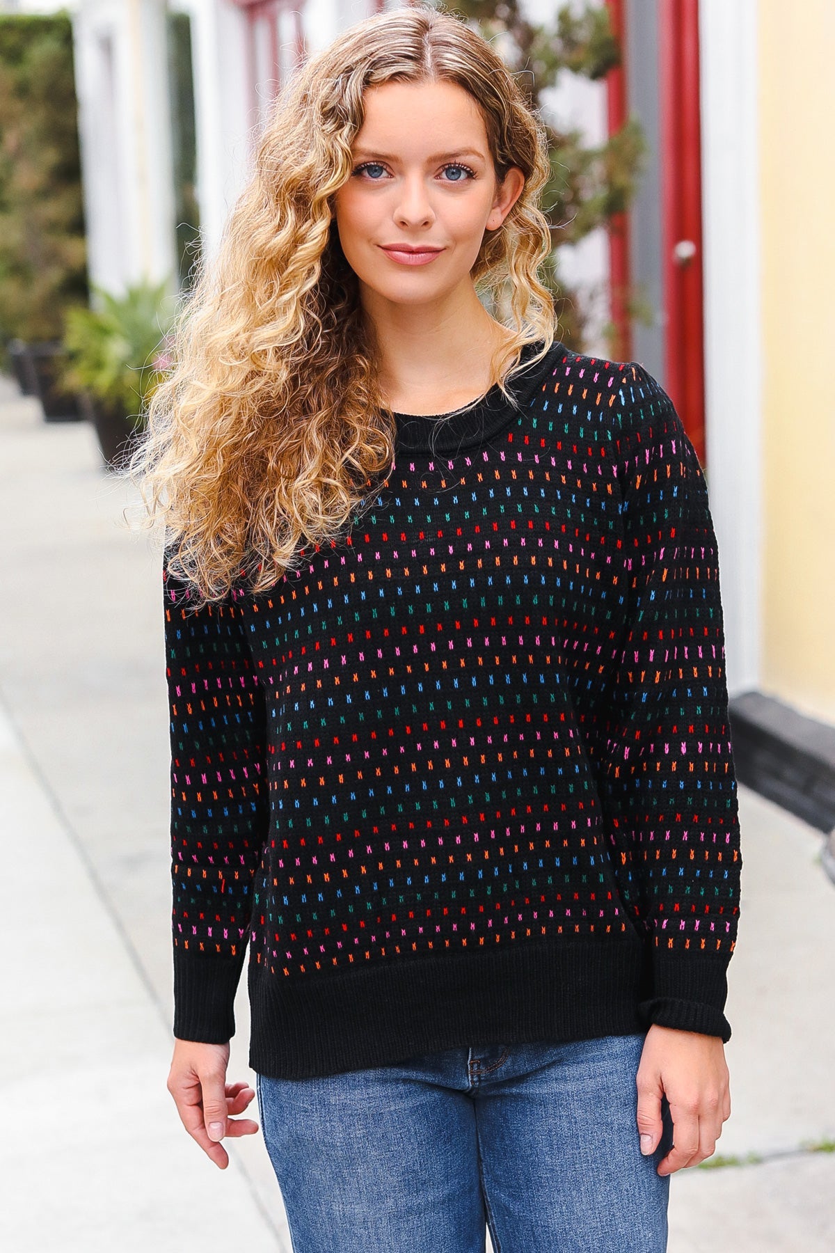 Spread Joy Black & Multicolor Jacquard Knit Sweater