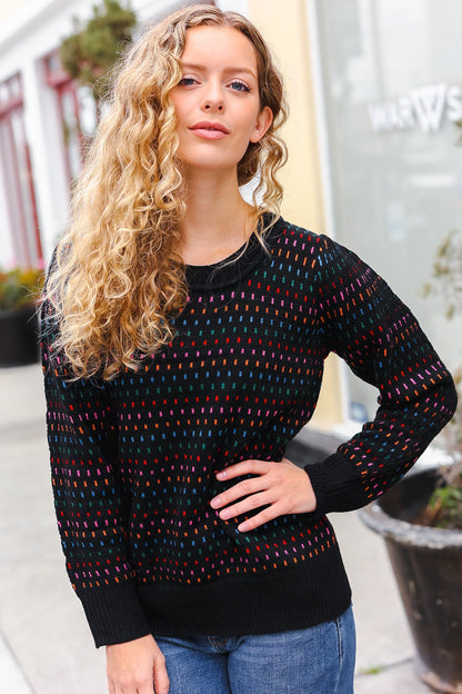 Spread Joy Black & Multicolor Jacquard Knit Sweater