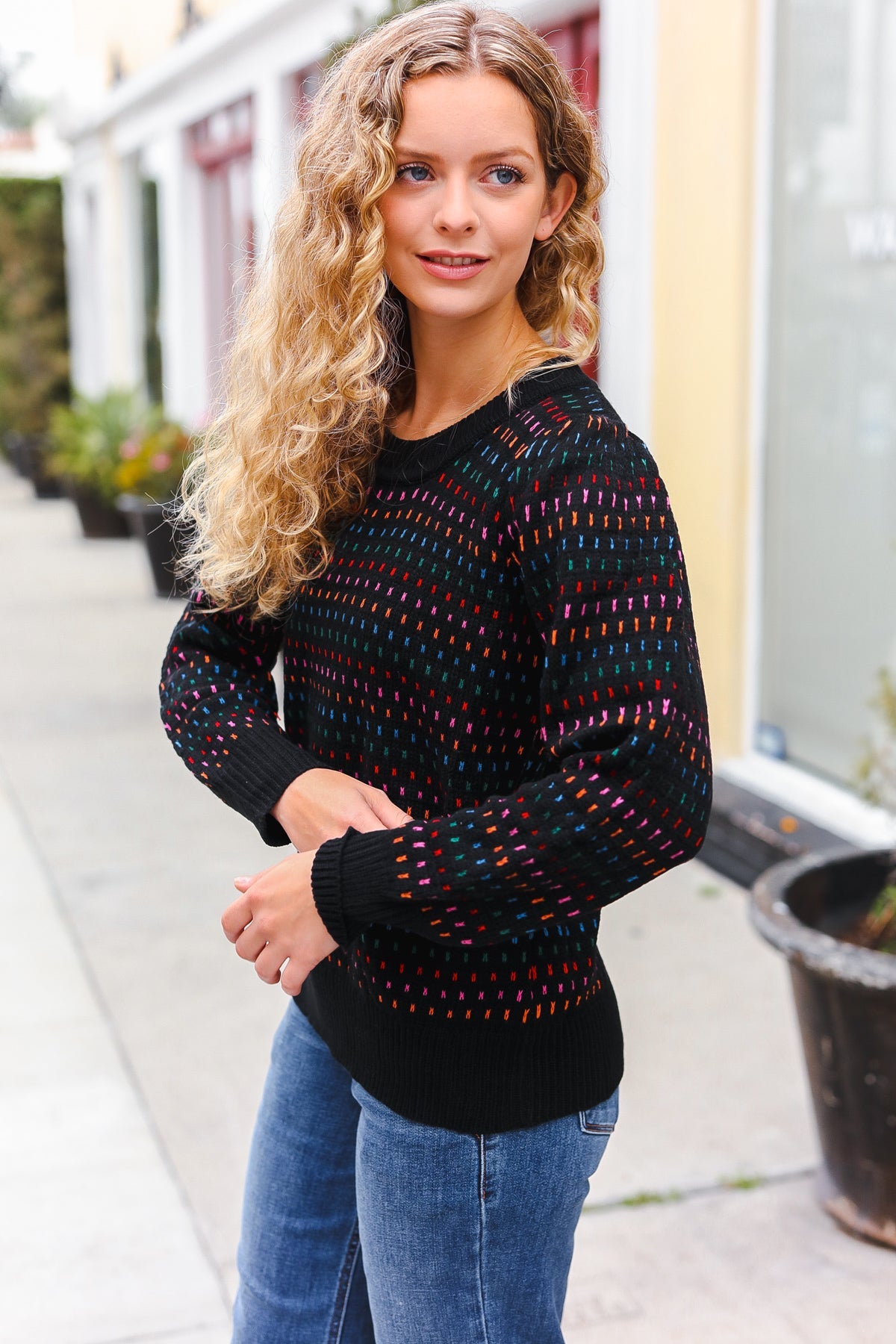 Spread Joy Black & Multicolor Jacquard Knit Sweater