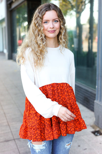 Star Struck Vintage Floral Oatmeal Tiered Babydoll Twofer Top